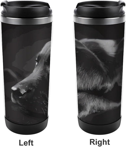 13oz Insulated Travel Coffee Mug Reusable Coffee Cup Water Bottle | Black Labrador Puppy Travel Mug with Leak Proof Lid Double Wall Stainless Steel Coffee Tumbler Personalized Gift