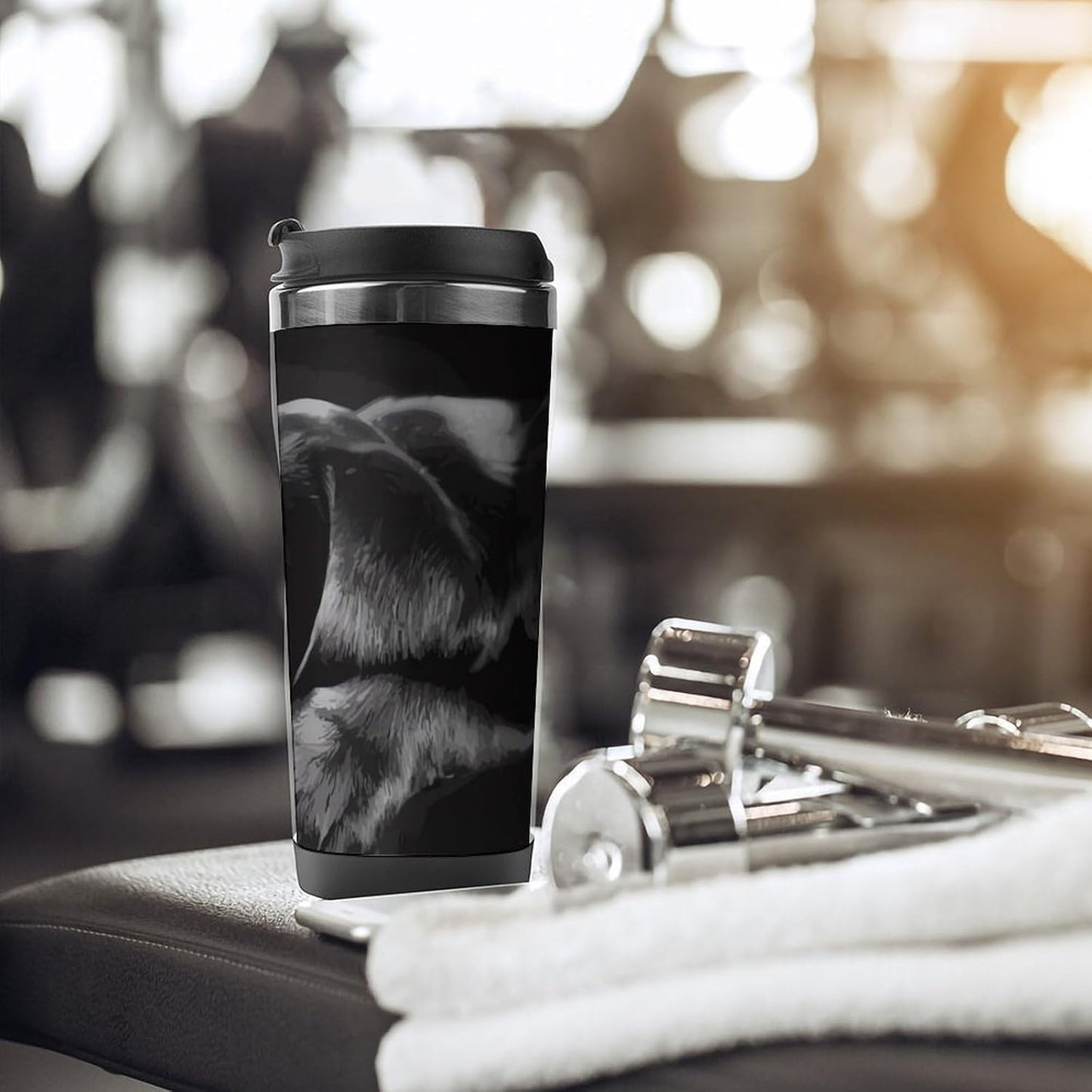 13oz Insulated Travel Coffee Mug Reusable Coffee Cup Water Bottle | Black Labrador Puppy Travel Mug with Leak Proof Lid Double Wall Stainless Steel Coffee Tumbler Personalized Gift