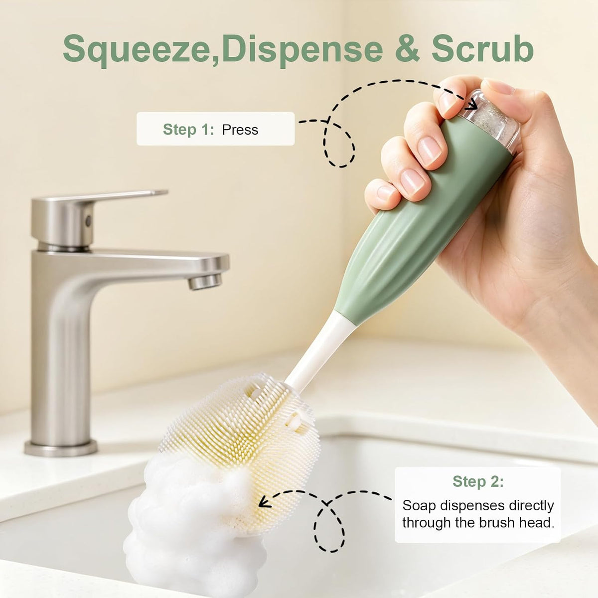 Baby Bottle Brush Set with Soap Dispenser, Foaming Brush & Drying Stand