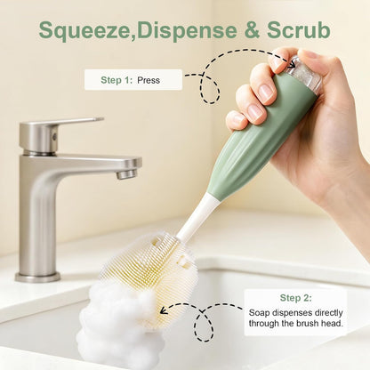 Baby Bottle Brush Set with Soap Dispenser, Foaming Brush & Drying Stand