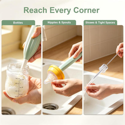 Baby Bottle Brush Set with Soap Dispenser, Foaming Brush & Drying Stand