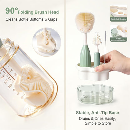 Baby Bottle Brush Set with Soap Dispenser, Foaming Brush & Drying Stand