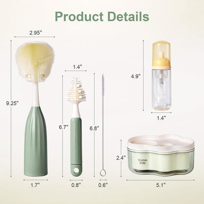 Baby Bottle Brush Set with Soap Dispenser, Foaming Brush & Drying Stand