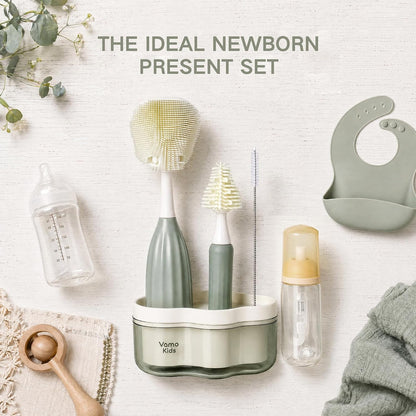 Baby Bottle Brush Set with Soap Dispenser, Foaming Brush & Drying Stand