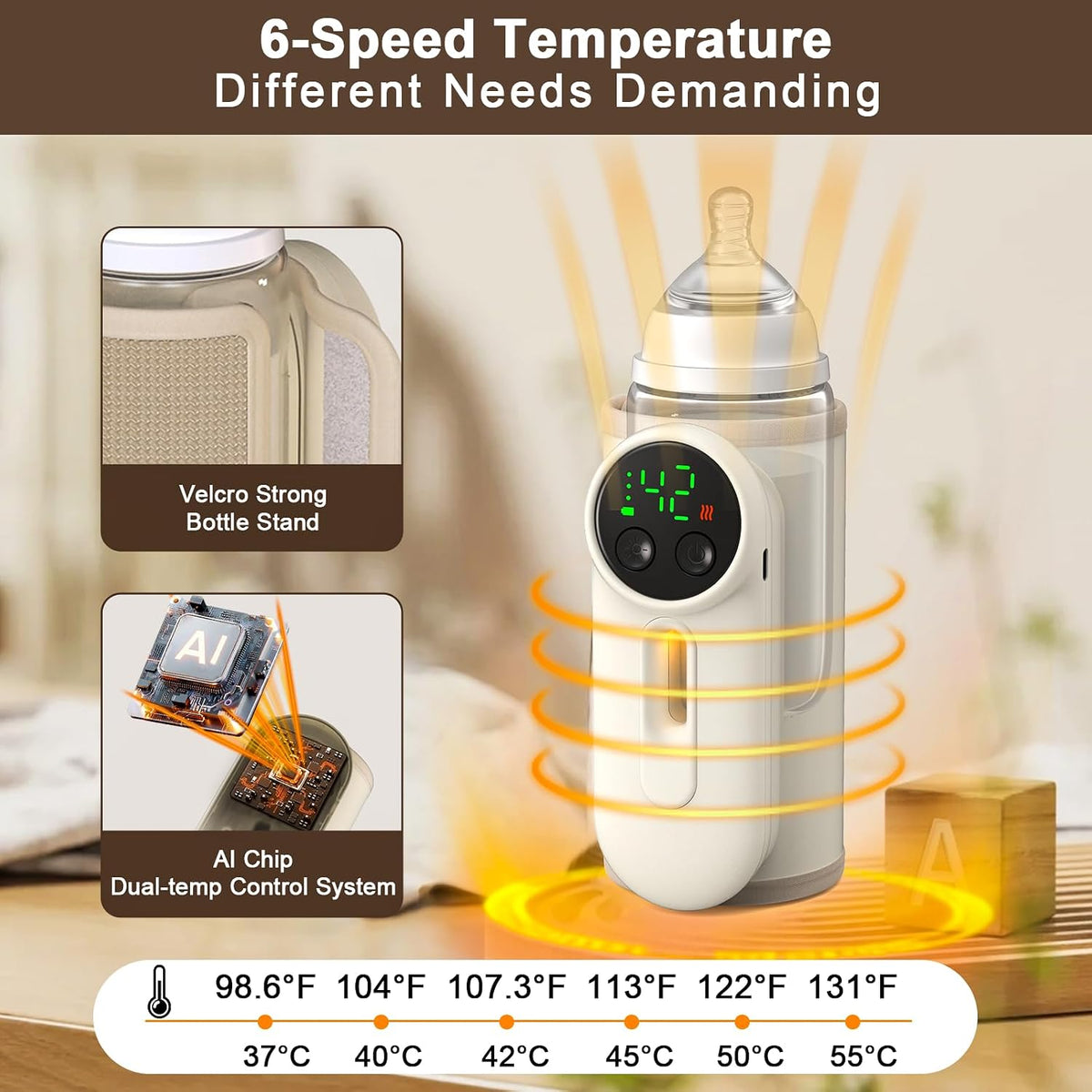 Portable Bottle Warmer for Travel,Battery-Powered with 6 Temperature Control