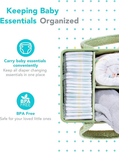 2in1 Diaper Caddy with Changing Pad, Baby Diaper Caddy Organizer with Changing Mat, Newborn Caddy for Car Travel, Nursery Storage and Car Organizer for Diapers and Baby Wipes, Green+ White