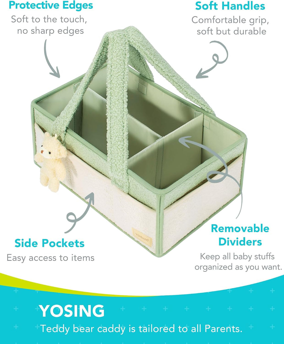 2in1 Diaper Caddy with Changing Pad, Baby Diaper Caddy Organizer with Changing Mat, Newborn Caddy for Car Travel, Nursery Storage and Car Organizer for Diapers and Baby Wipes, Green+ White