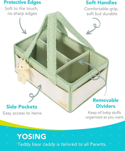 2in1 Diaper Caddy with Changing Pad, Baby Diaper Caddy Organizer with Changing Mat, Newborn Caddy for Car Travel, Nursery Storage and Car Organizer for Diapers and Baby Wipes, Green+ White