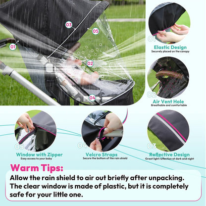 Performance Rain Shield, Rain Cover Fits for UPPAbaby Vista/Vista V2/Vista V3/Cruz/Cruz V2 Stroller, Protect from Wind/Rain/Snow/Dust, Air Vent Hole, Window with Zipper, Stroller Accessories