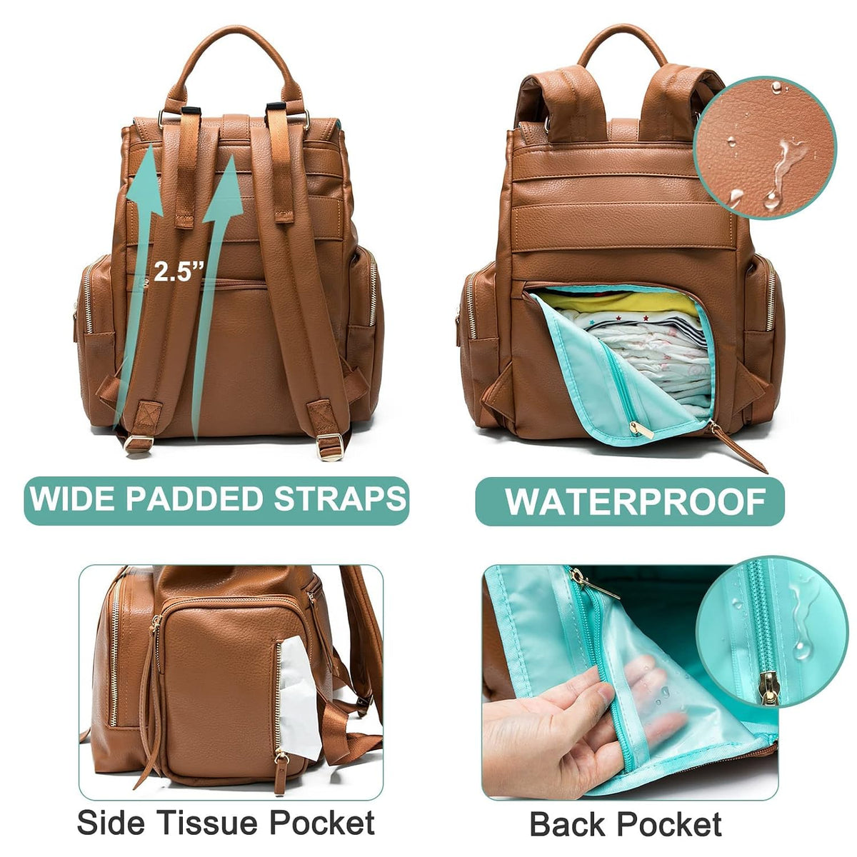 Diaper Bag Backpack Leather Baby Bag pañaleras para bebe