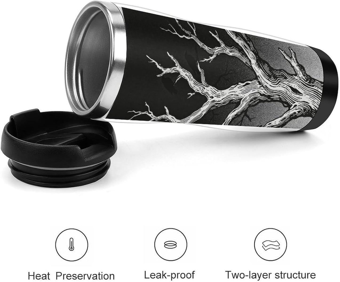 13oz Insulated Travel Coffee Mug Reusable Coffee Cup Water Bottle | Black - Dark Night Travel Mug with Leak Proof Lid Double Wall Stainless Steel Coffee Tumbler Personalized Gift