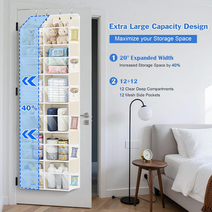 Over the Door Organizer, 6 Tiers Large Behind Door Storage, Grey