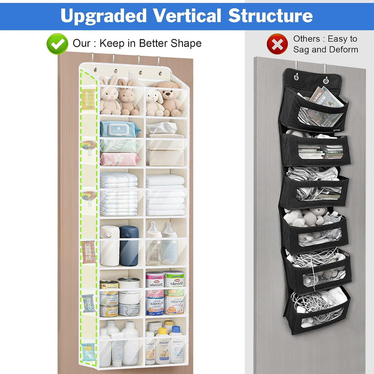Over the Door Organizer, 6 Tiers Large Behind Door Storage, Grey