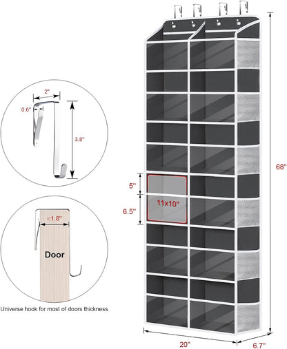 Over the Door Organizer, 6 Tiers Large Behind Door Storage, Grey