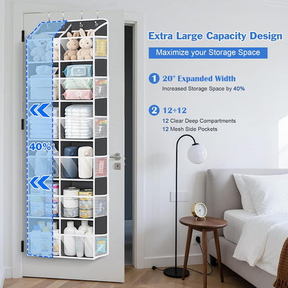 Over the Door Organizer, 6 Tiers Large Behind Door Storage, Grey