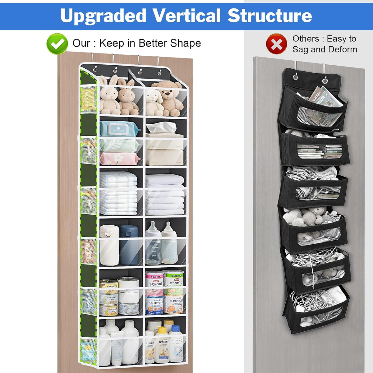 Over the Door Organizer, 6 Tiers Large Behind Door Storage, Grey