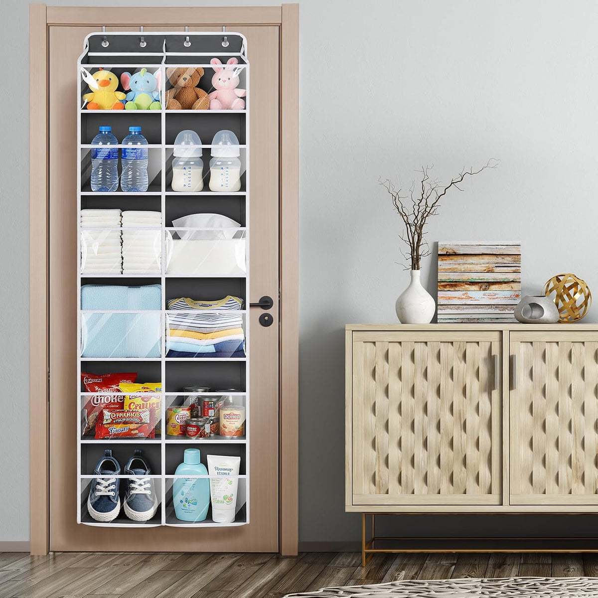 Over the Door Organizer, 6 Tiers Large Behind Door Storage, Grey