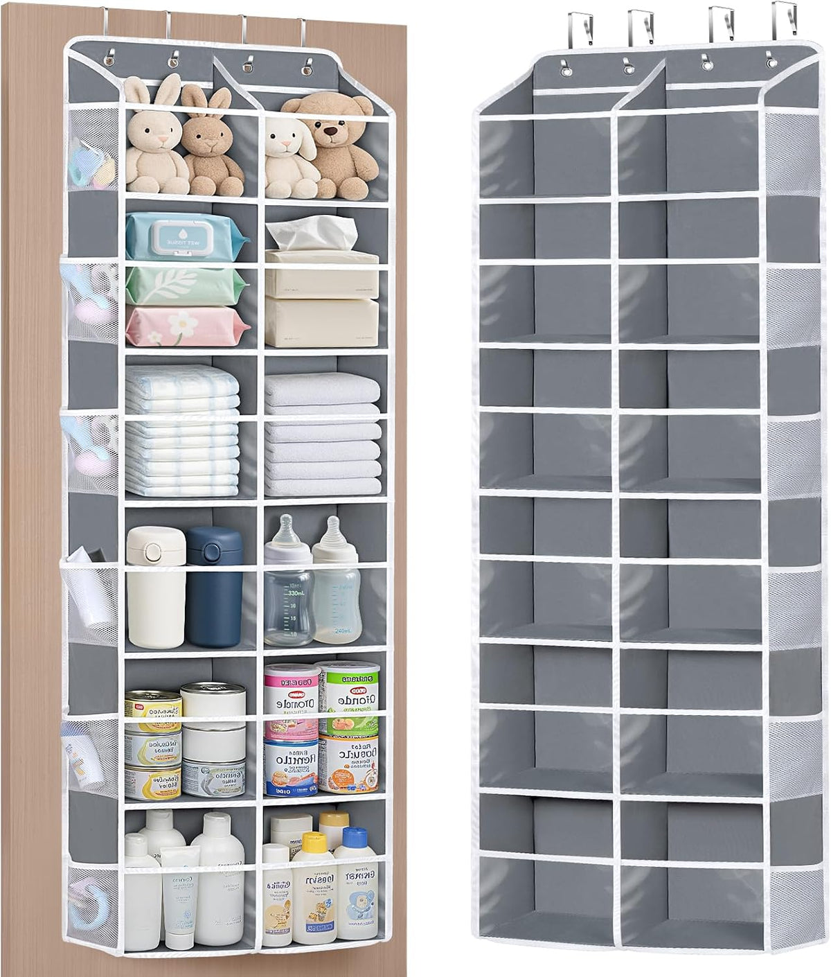 Over the Door Organizer, 6 Tiers Large Behind Door Storage, Grey