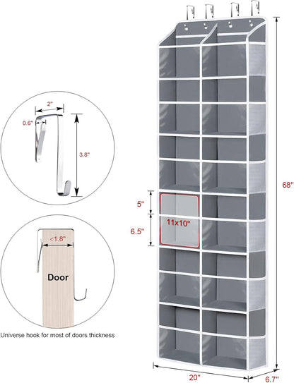 Over the Door Organizer, 6 Tiers Large Behind Door Storage, Grey