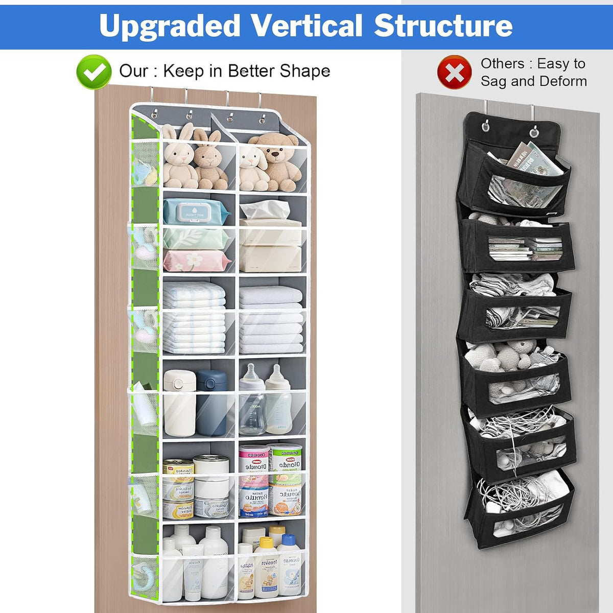 Over the Door Organizer, 6 Tiers Large Behind Door Storage, Grey