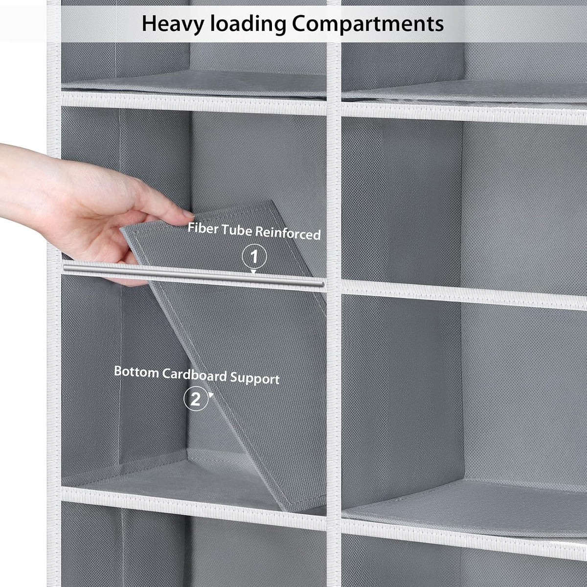 Over the Door Organizer, 6 Tiers Large Behind Door Storage, Grey