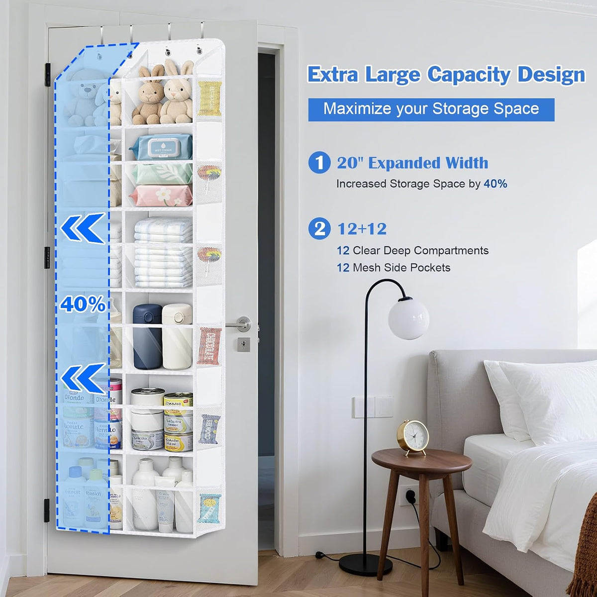 Over the Door Organizer, 6 Tiers Large Behind Door Storage, Grey