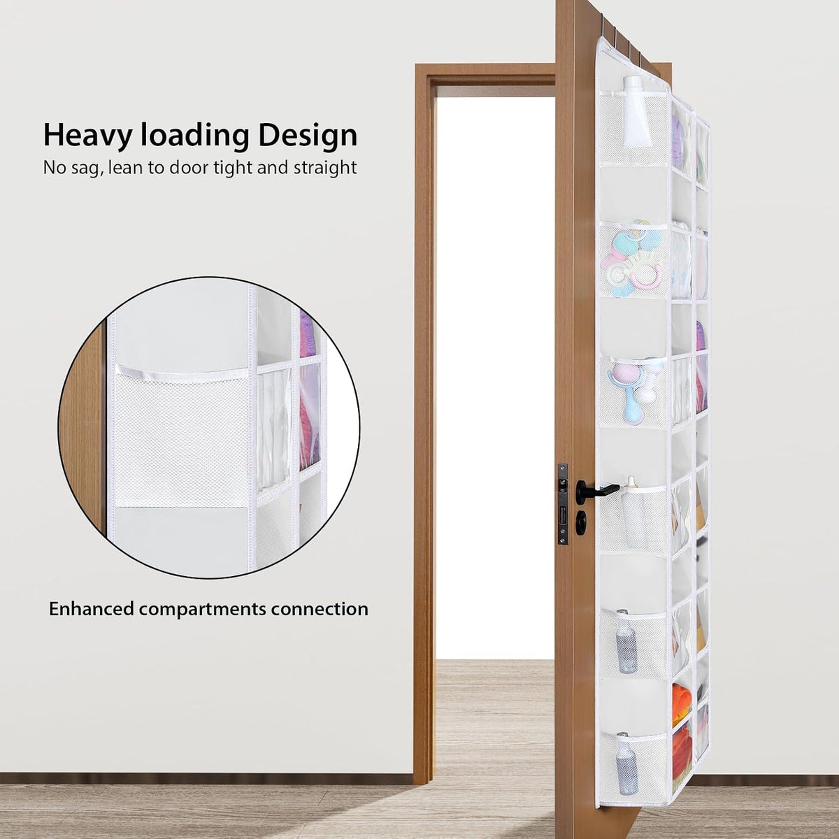 Over the Door Organizer, 6 Tiers Large Behind Door Storage, Grey