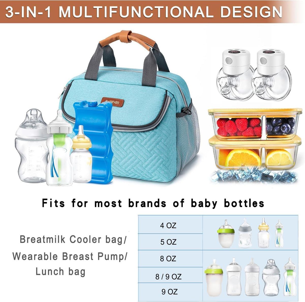 Breastmilk Cooler Bag with Ice Pack Fits 6 Baby Bottles up to 9 Ounce, Wearable Breast Pumps Cooler Bag for Nursing Mom Daycare, Work, Travel- Dark Grey