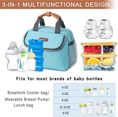 Breastmilk Cooler Bag with Ice Pack Fits 6 Baby Bottles up to 9 Ounce, Wearable Breast Pumps Cooler Bag for Nursing Mom Daycare, Work, Travel- Dark Grey