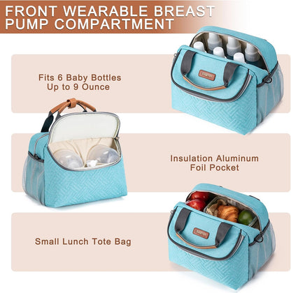 Breastmilk Cooler Bag with Ice Pack Fits 6 Baby Bottles up to 9 Ounce, Wearable Breast Pumps Cooler Bag for Nursing Mom Daycare, Work, Travel- Dark Grey