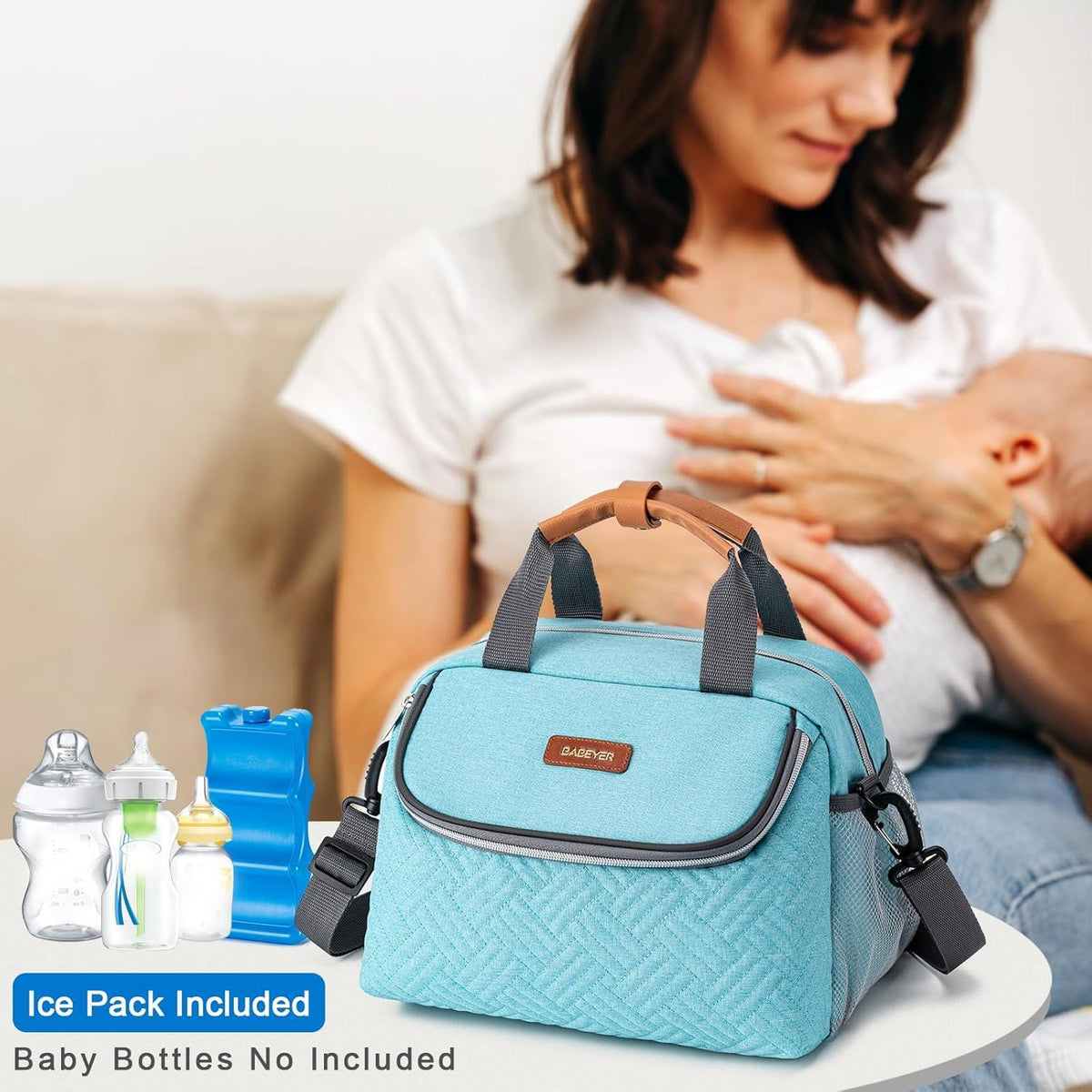 Breastmilk Cooler Bag with Ice Pack Fits 6 Baby Bottles up to 9 Ounce, Wearable Breast Pumps Cooler Bag for Nursing Mom Daycare, Work, Travel- Dark Grey