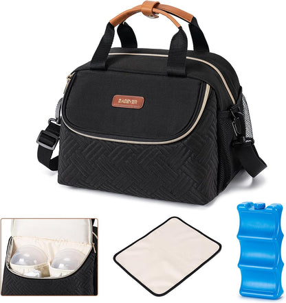 Breastmilk Cooler Bag with Ice Pack Fits 6 Baby Bottles up to 9 Ounce, Wearable Breast Pumps Cooler Bag for Nursing Mom Daycare, Work, Travel- Dark Grey