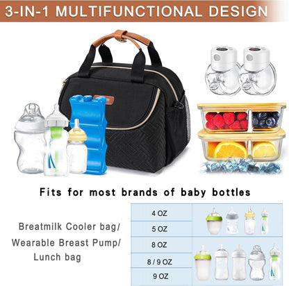 Breastmilk Cooler Bag with Ice Pack Fits 6 Baby Bottles up to 9 Ounce, Wearable Breast Pumps Cooler Bag for Nursing Mom Daycare, Work, Travel- Dark Grey