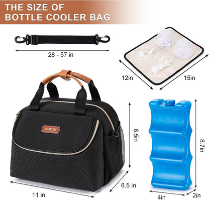 Breastmilk Cooler Bag with Ice Pack Fits 6 Baby Bottles up to 9 Ounce, Wearable Breast Pumps Cooler Bag for Nursing Mom Daycare, Work, Travel- Dark Grey
