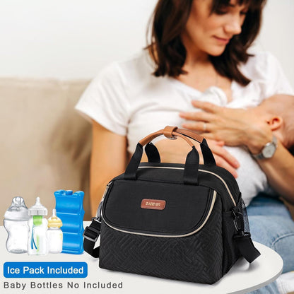 Breastmilk Cooler Bag with Ice Pack Fits 6 Baby Bottles up to 9 Ounce, Wearable Breast Pumps Cooler Bag for Nursing Mom Daycare, Work, Travel- Dark Grey