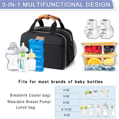 Breastmilk Cooler Bag with Ice Pack Fits 6 Baby Bottles up to 9 Ounce, Wearable Breast Pumps Cooler Bag for Nursing Mom Daycare, Work, Travel- Dark Grey