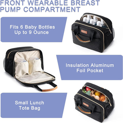 Breastmilk Cooler Bag with Ice Pack Fits 6 Baby Bottles up to 9 Ounce, Wearable Breast Pumps Cooler Bag for Nursing Mom Daycare, Work, Travel- Dark Grey