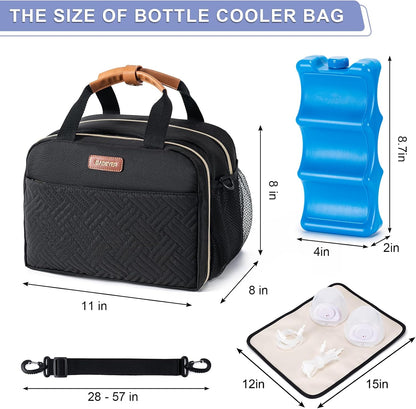 Breastmilk Cooler Bag with Ice Pack Fits 6 Baby Bottles up to 9 Ounce, Wearable Breast Pumps Cooler Bag for Nursing Mom Daycare, Work, Travel- Dark Grey