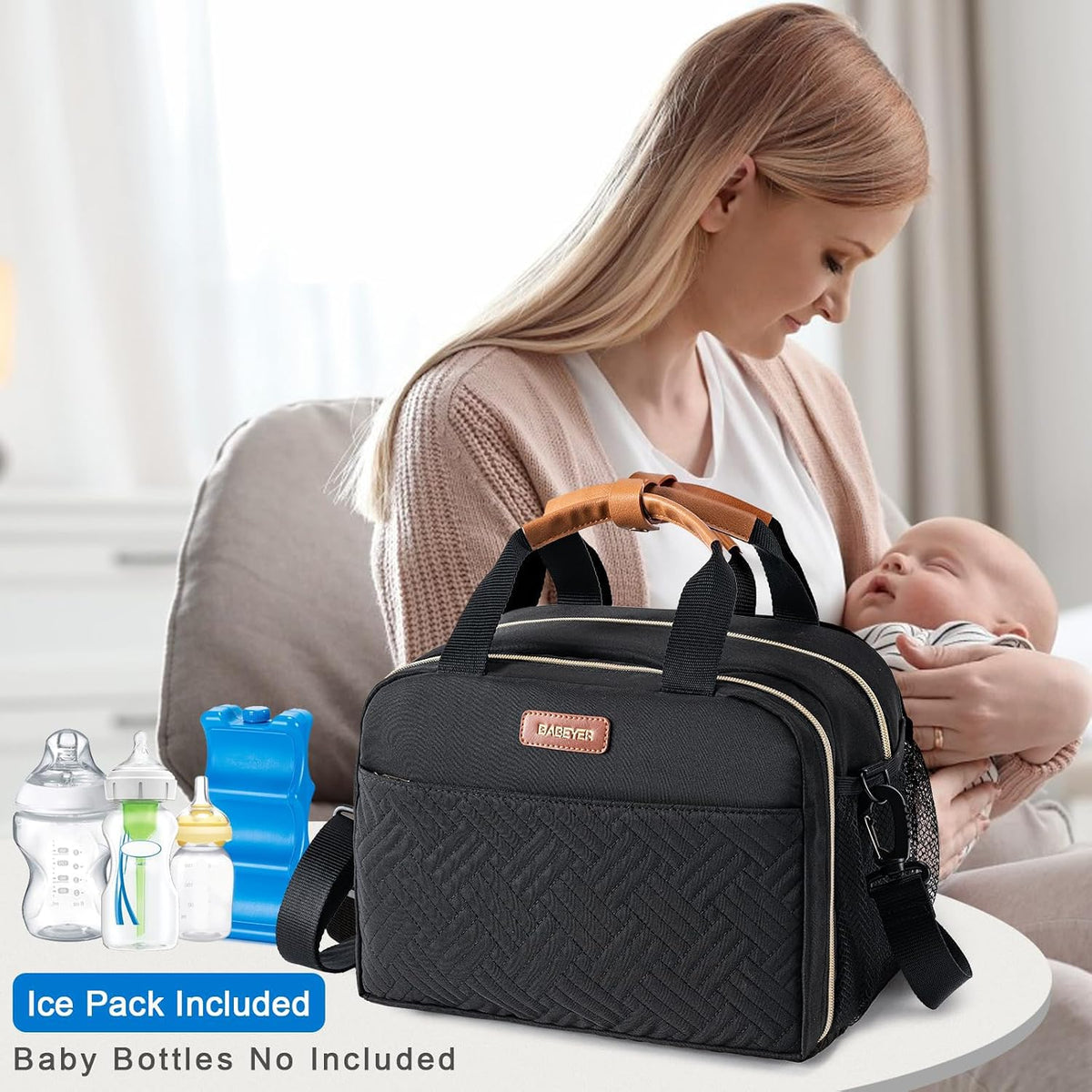 Breastmilk Cooler Bag with Ice Pack Fits 6 Baby Bottles up to 9 Ounce, Wearable Breast Pumps Cooler Bag for Nursing Mom Daycare, Work, Travel- Dark Grey