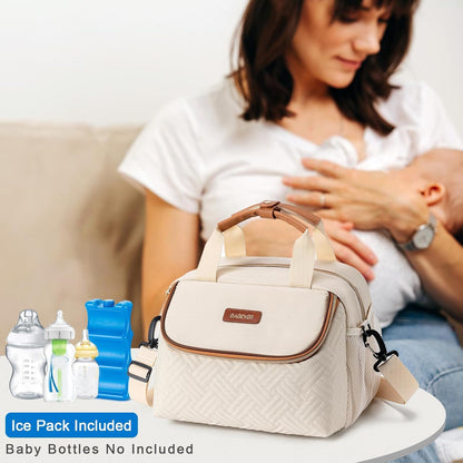 Breastmilk Cooler Bag with Ice Pack Fits 6 Baby Bottles up to 9 Ounce, Wearable Breast Pumps Cooler Bag for Nursing Mom Daycare, Work, Travel- Dark Grey