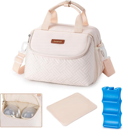 Breastmilk Cooler Bag with Ice Pack Fits 6 Baby Bottles up to 9 Ounce, Wearable Breast Pumps Cooler Bag for Nursing Mom Daycare, Work, Travel- Dark Grey