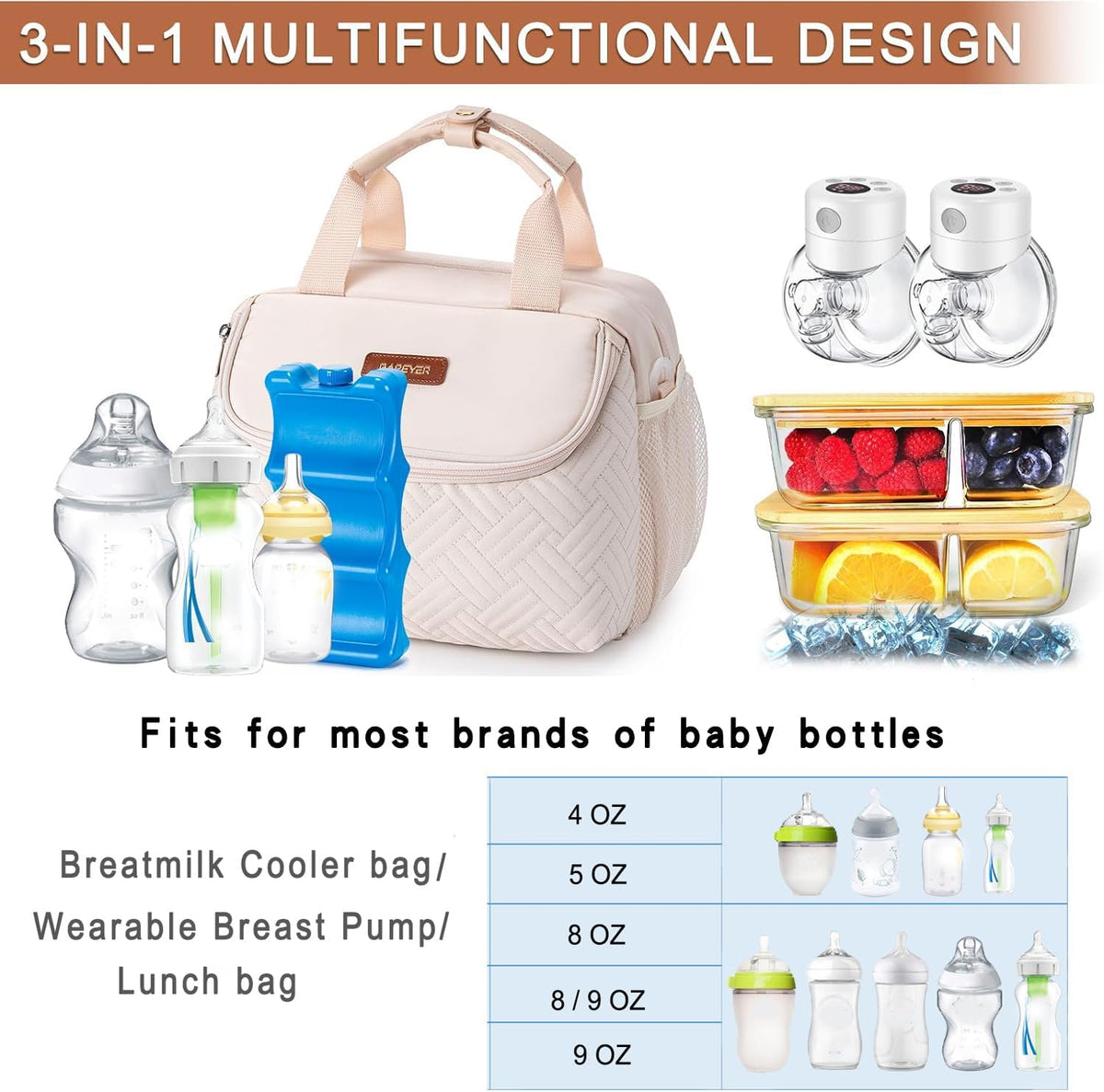 Breastmilk Cooler Bag with Ice Pack Fits 6 Baby Bottles up to 9 Ounce, Wearable Breast Pumps Cooler Bag for Nursing Mom Daycare, Work, Travel- Dark Grey