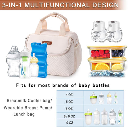 Breastmilk Cooler Bag with Ice Pack Fits 6 Baby Bottles up to 9 Ounce, Wearable Breast Pumps Cooler Bag for Nursing Mom Daycare, Work, Travel- Dark Grey