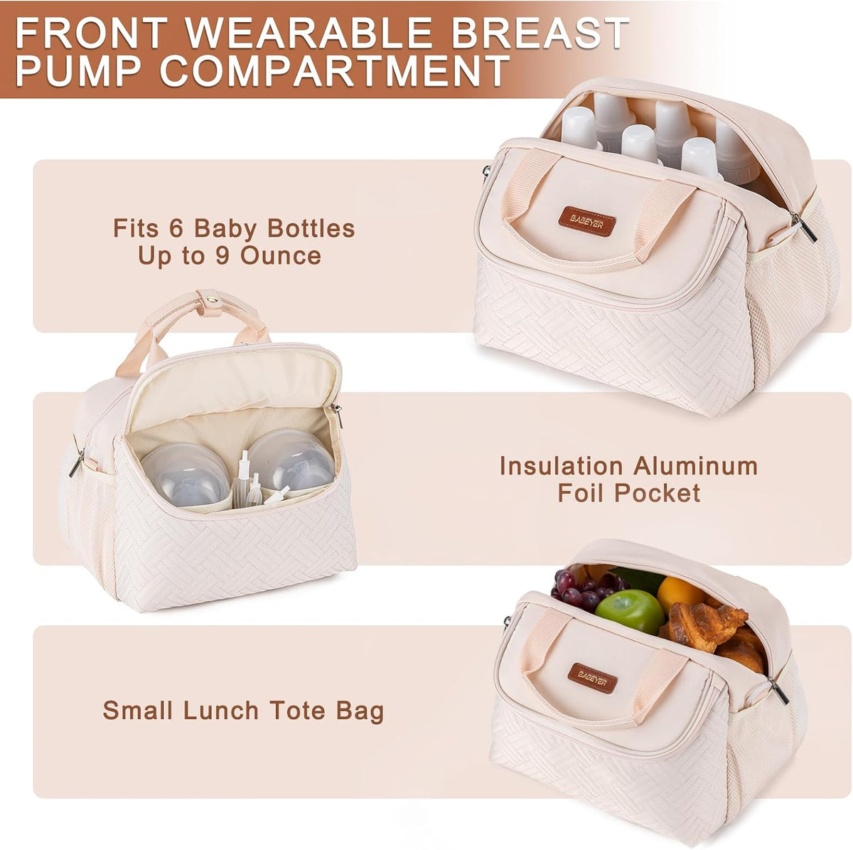 Breastmilk Cooler Bag with Ice Pack Fits 6 Baby Bottles up to 9 Ounce, Wearable Breast Pumps Cooler Bag for Nursing Mom Daycare, Work, Travel- Dark Grey