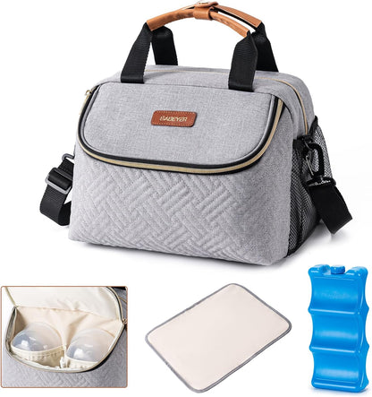 Breastmilk Cooler Bag with Ice Pack Fits 6 Baby Bottles up to 9 Ounce, Wearable Breast Pumps Cooler Bag for Nursing Mom Daycare, Work, Travel- Dark Grey