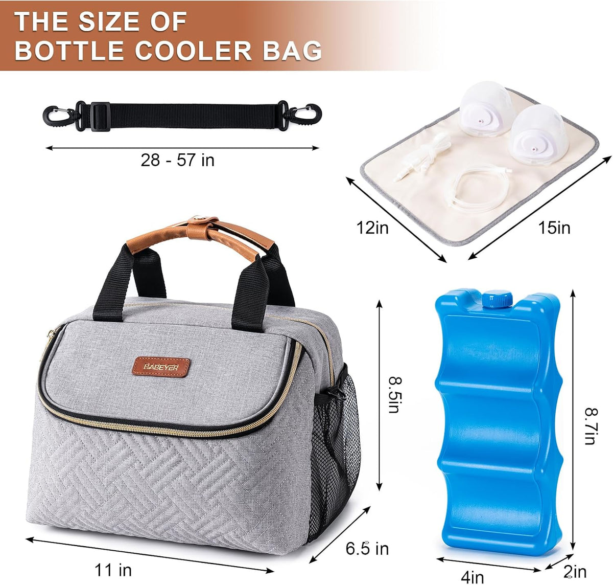Breastmilk Cooler Bag with Ice Pack Fits 6 Baby Bottles up to 9 Ounce, Wearable Breast Pumps Cooler Bag for Nursing Mom Daycare, Work, Travel- Dark Grey