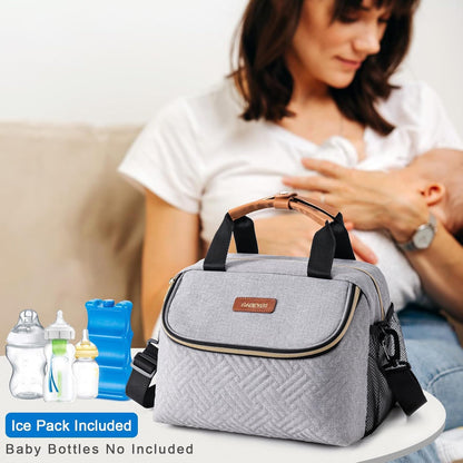 Breastmilk Cooler Bag with Ice Pack Fits 6 Baby Bottles up to 9 Ounce, Wearable Breast Pumps Cooler Bag for Nursing Mom Daycare, Work, Travel- Dark Grey