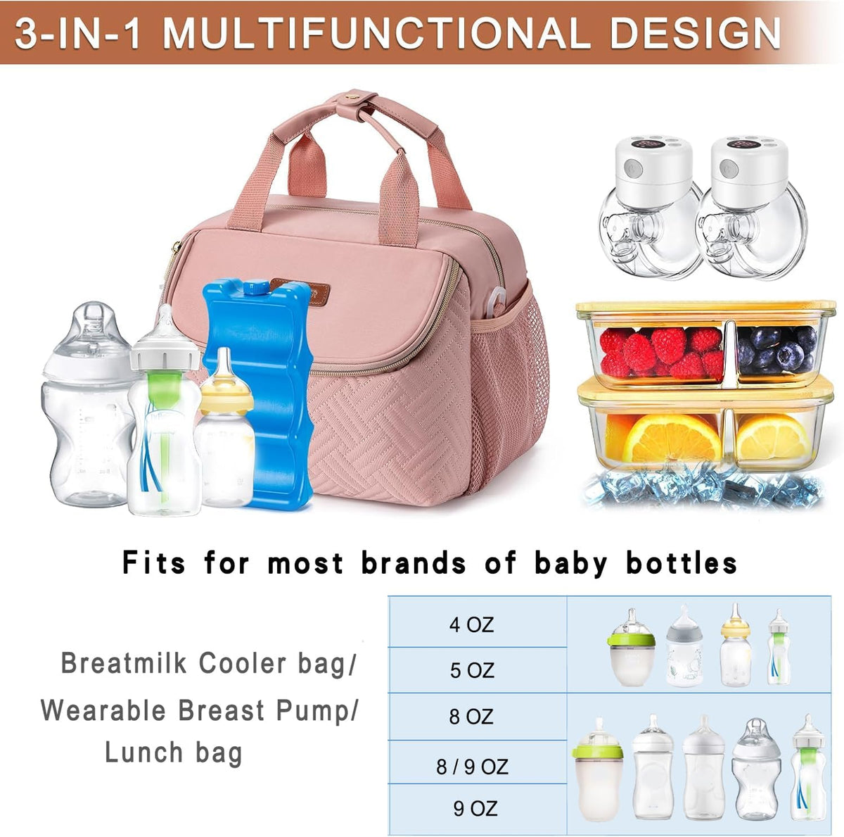 Breastmilk Cooler Bag with Ice Pack Fits 6 Baby Bottles up to 9 Ounce, Wearable Breast Pumps Cooler Bag for Nursing Mom Daycare, Work, Travel- Dark Grey
