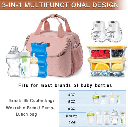 Breastmilk Cooler Bag with Ice Pack Fits 6 Baby Bottles up to 9 Ounce, Wearable Breast Pumps Cooler Bag for Nursing Mom Daycare, Work, Travel- Dark Grey