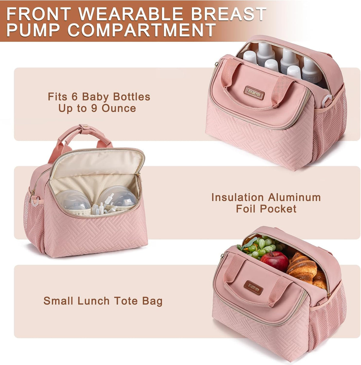 Breastmilk Cooler Bag with Ice Pack Fits 6 Baby Bottles up to 9 Ounce, Wearable Breast Pumps Cooler Bag for Nursing Mom Daycare, Work, Travel- Dark Grey